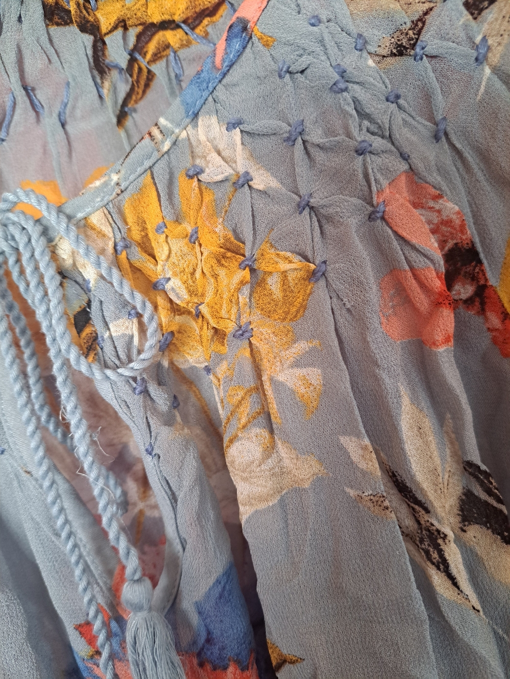 Lucky Brand S oversized Boho Peasant Floral Viscose Silky Top - Picture 2 of 4